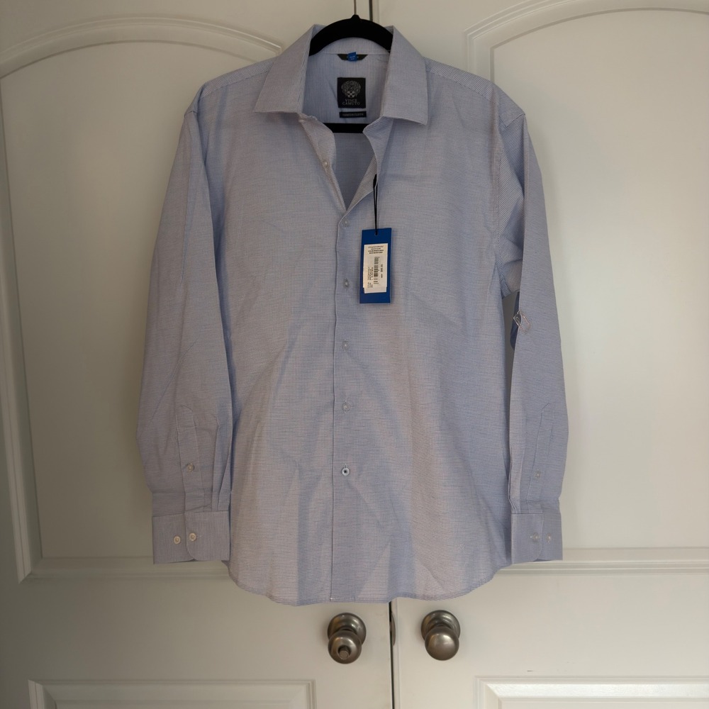 Vince Camuto Mens Slim Fit Dress Shirt Blue Micro Grid TJVCSP012SLY NWT 16-16.5